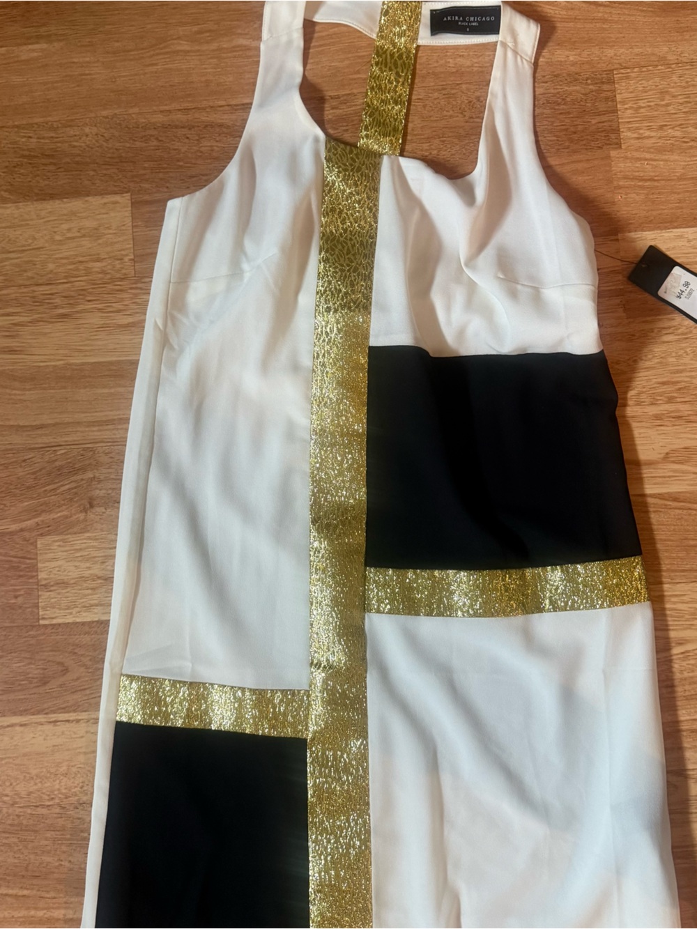 AKIRA White Black Dress with Gold Trim